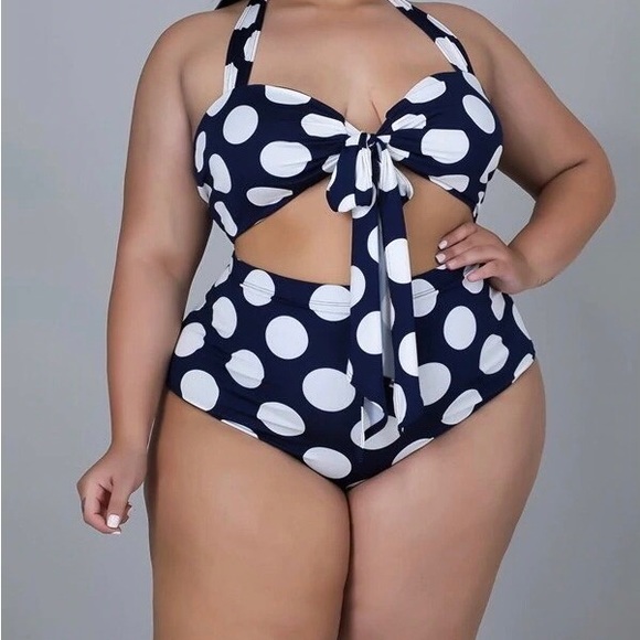 Dani Blue & White Polka Dot Bikini 1X-3X - Picture 2 of 5